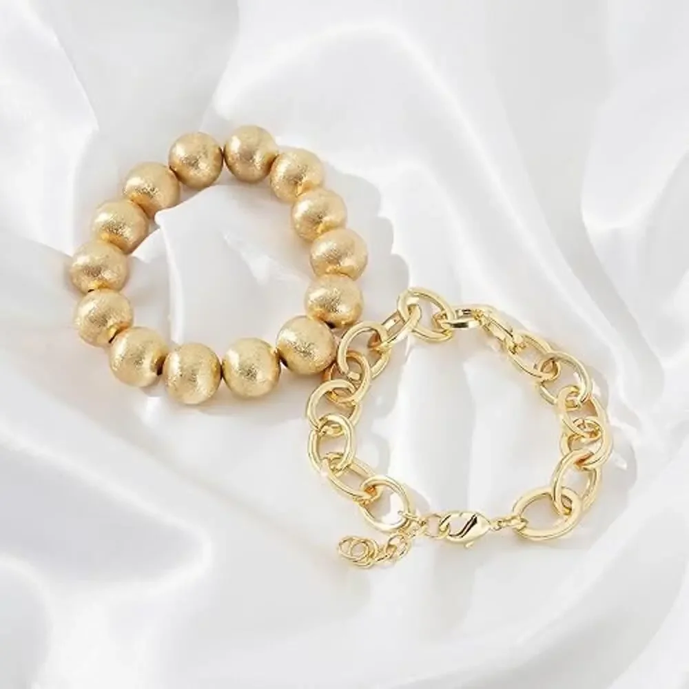 Gold‎ Plated Beaded Acrylic Bamboo Tube Bangle Bracelets